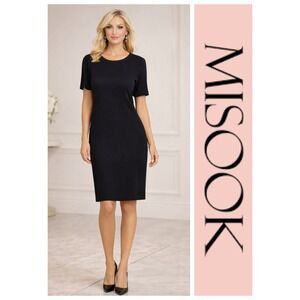 Exclusively Misook Black LBD Minimalist Career Quiet Luxury Sheath Dress M